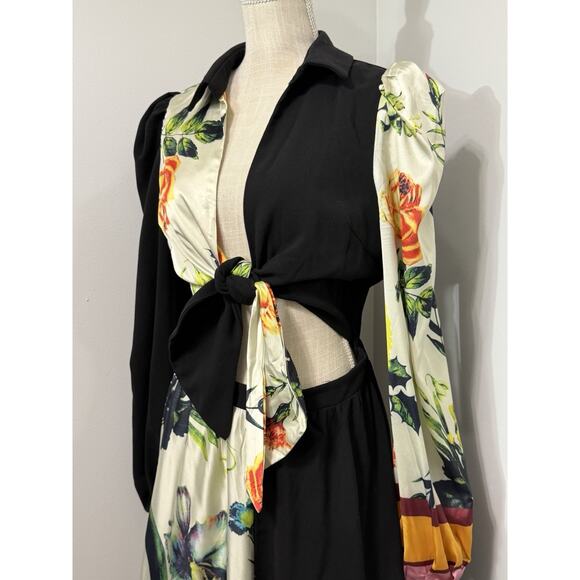 La’tiste by Amy Tropical Garden Tie Front Cut Out Maxi Dress Two Time Size Large - Picture 2 of 3